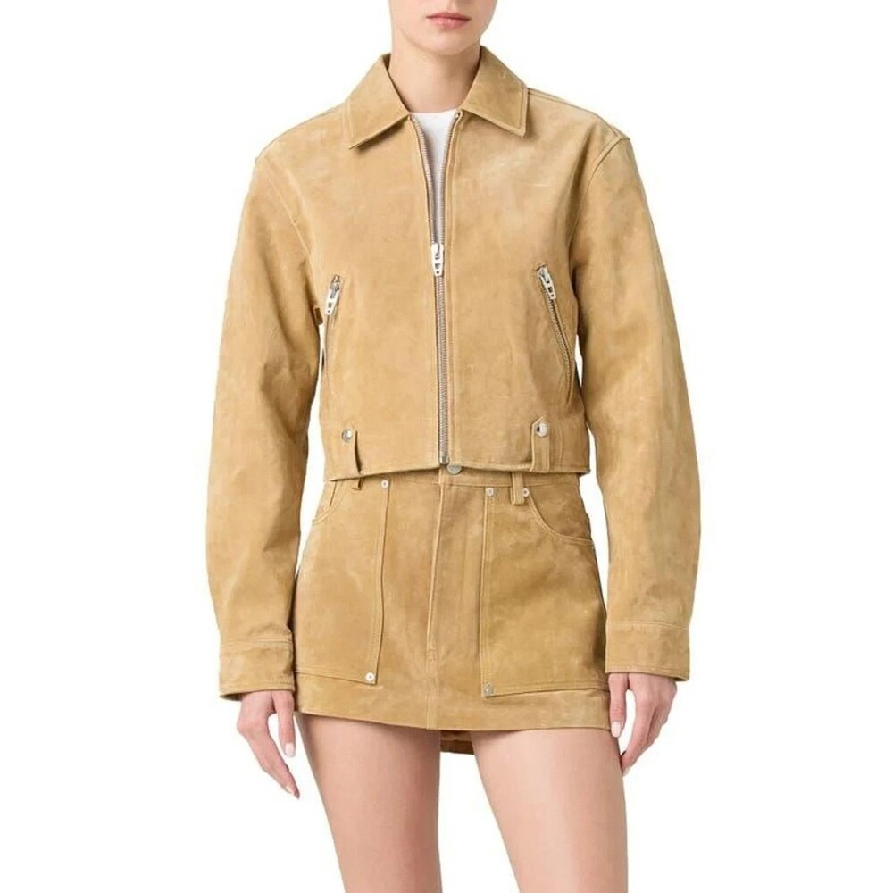 Blank NYC Women's Natural Crop Suede 100% Leather Jacket Cinnamo Crunch Camel M